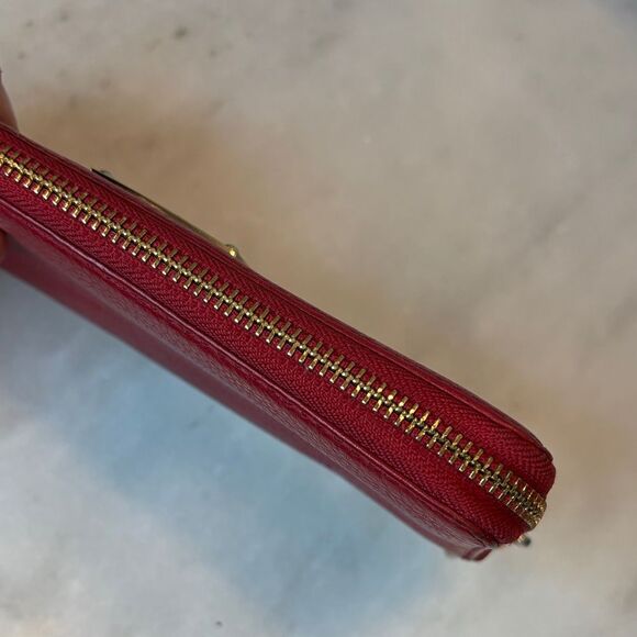 Michael Kors Wallet Leather Pebbled Red Jet Set Continental Full Zip Wallet - Picture 8 of 16